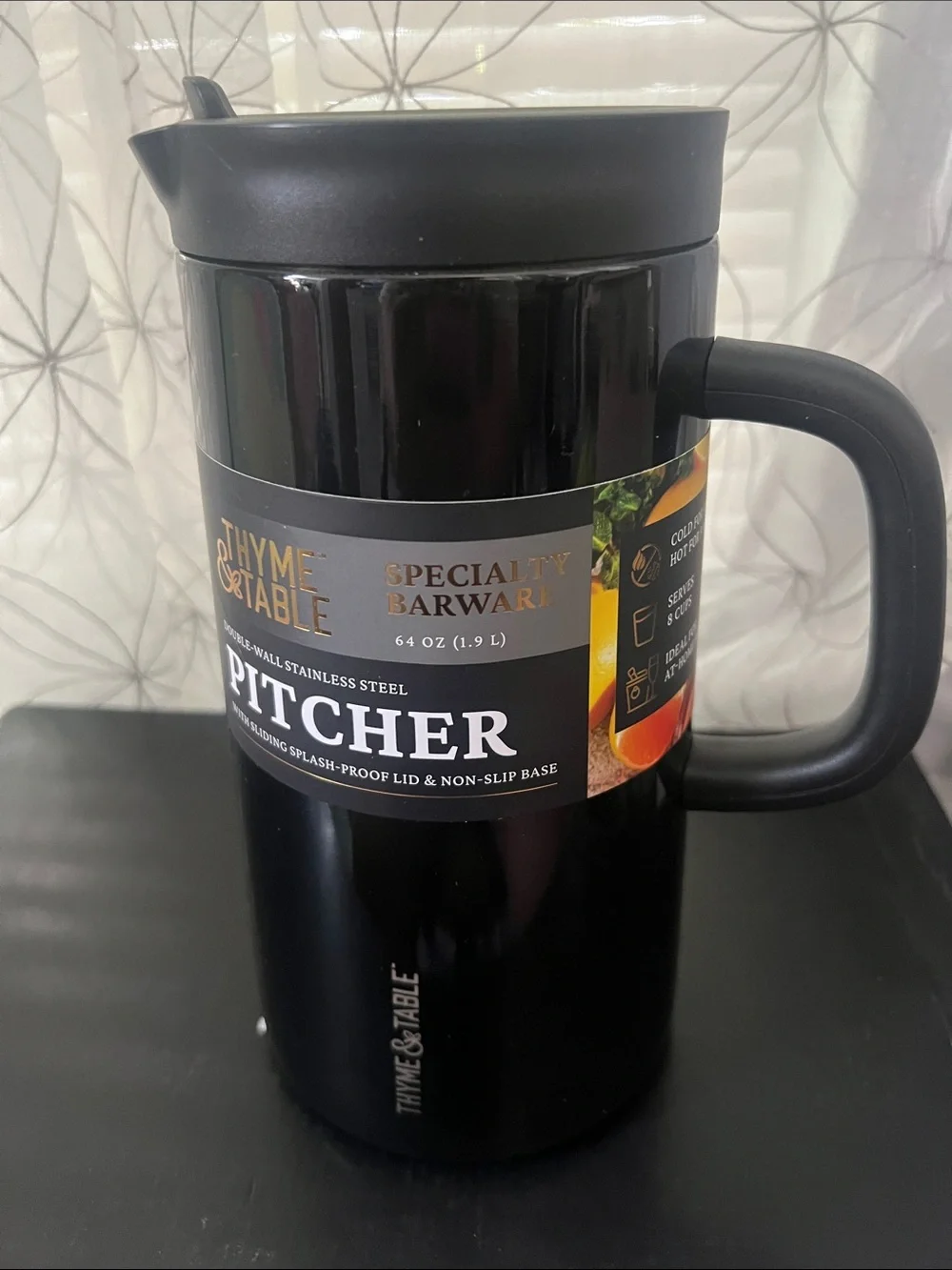 Thyme & Table Black Stainless Steel Beverage Pitcher - 64 oz